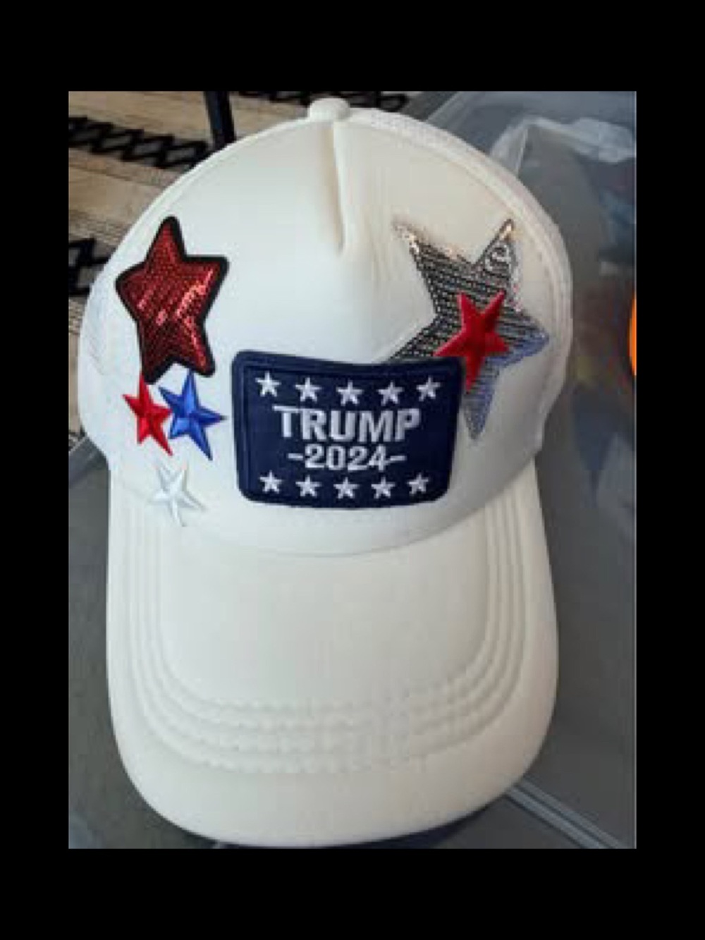 White Embroidered Patriotic Baseball Cap with Star Accents